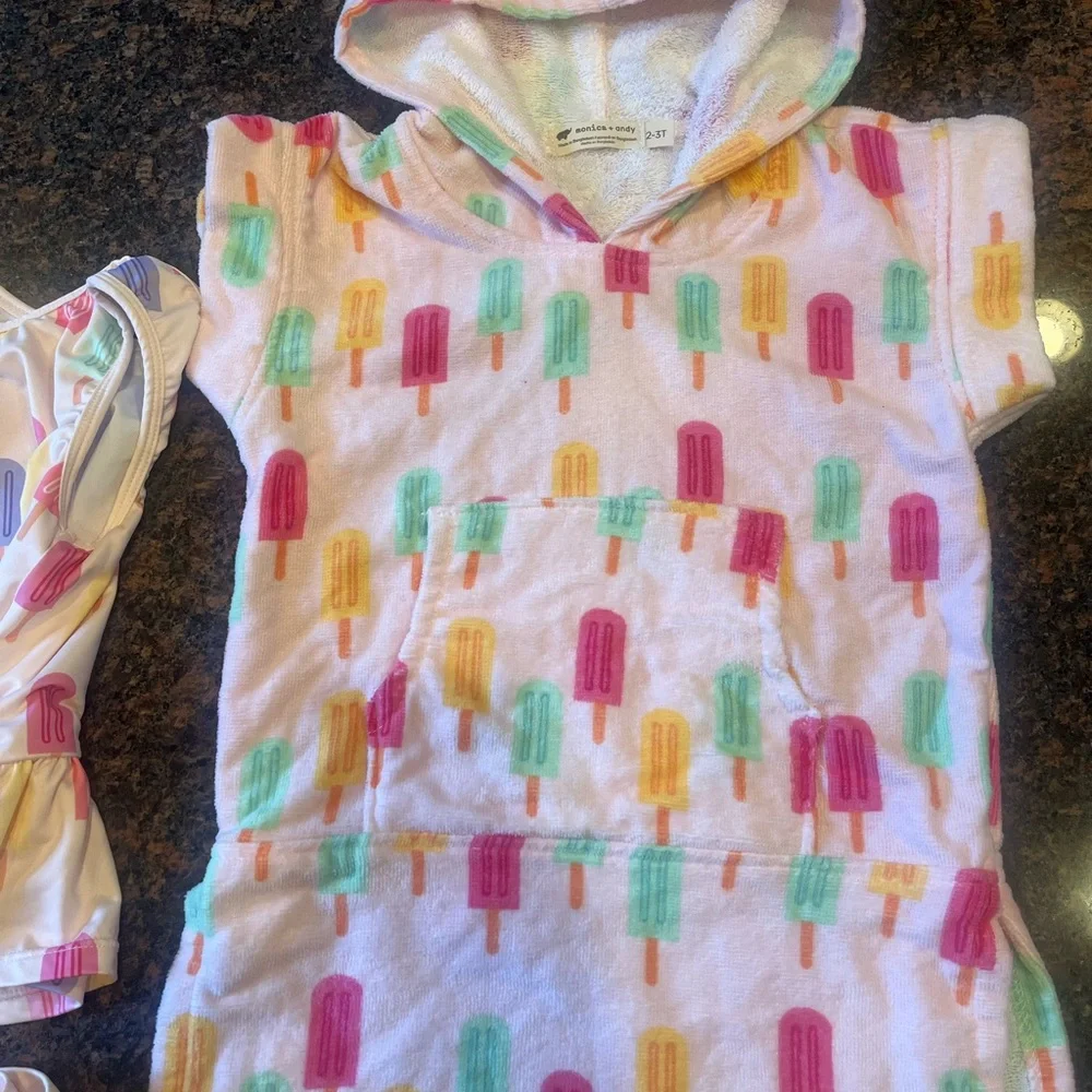 EUC Monica + Andy 3T Girl Popsicle Tankini & Terry Cloth Coverup Swim Set - Picture 4 of 8